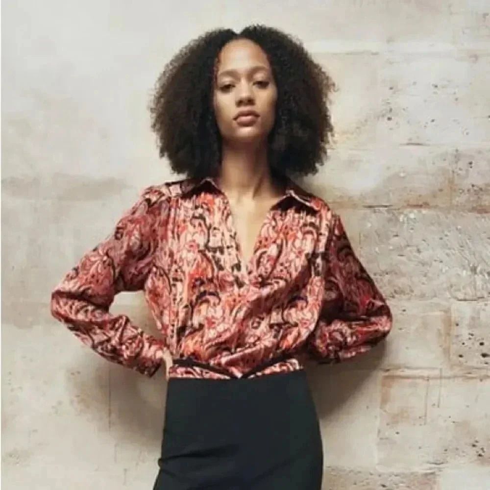 ZARA FLOWY PRINTED SATIN EFFECT BLOUSE - Picture 3 of 9